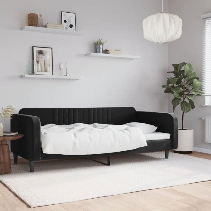 CLARENCE® Lit 1 PLACE/ Lit de repos - Lit de jour - sans matelas - noir 90x190 cm - velours LV12472