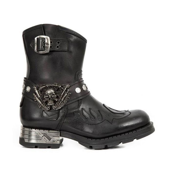 Chaînes De Bottes Motard/cow-boy En Cuir Noir – Boucle Et Conchos Oval Argent – USA
