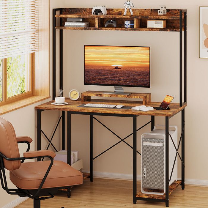 Bureau 120x60cm Bureau en Rangement étagère pour moniteur étagère de rangement