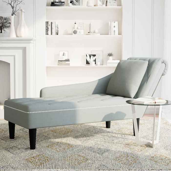 Promotion de Noël Fauteuil long - SARAZYJ - 1 PC - et coussin et accoudoir droit - gris clair velours FR1191