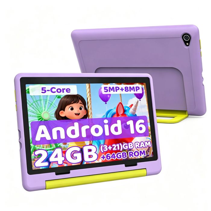 Tablette 10.1 Android 16 pour enfants - KOTSREN - 64Go + 1To extensible - 6000mAh - WiFi 6 - avec clavier