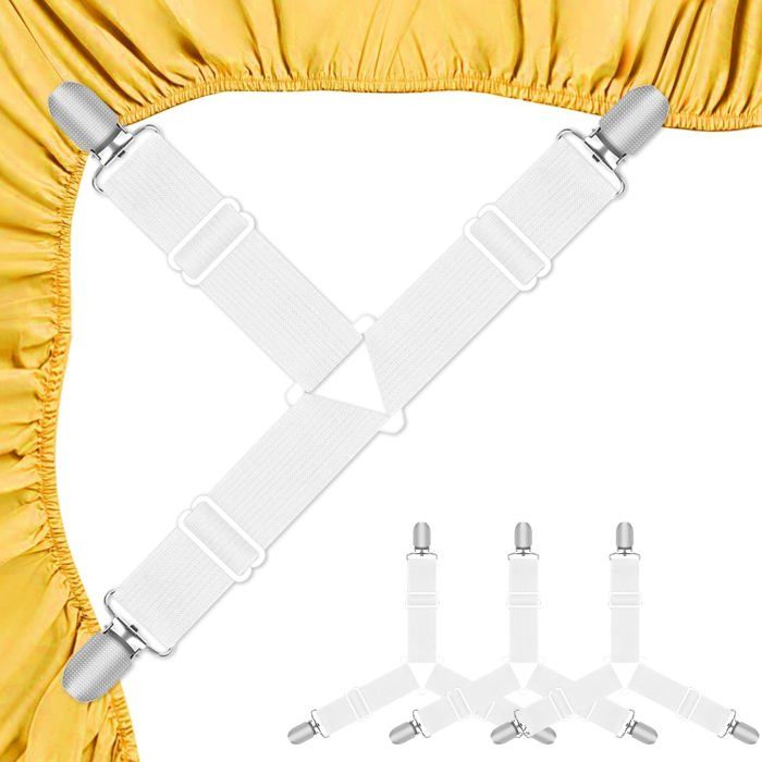 Set de 4 tendeurs drap housse élastiques - Pinces métalliques - Pour lit canapé matelas