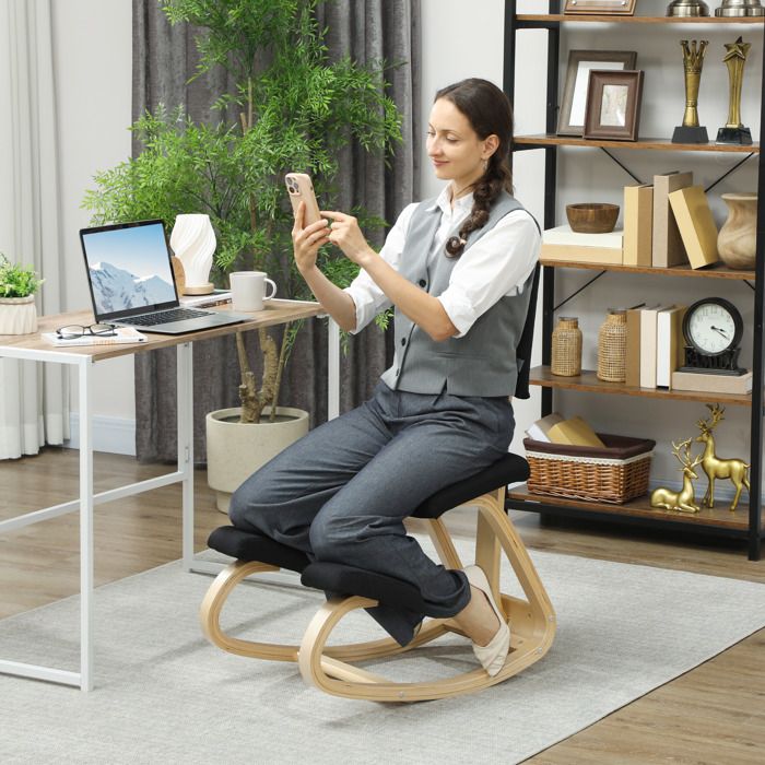 Siège assis genoux tabouret ergonomique en bois à bascule avec dossier chaise à genoux pour bureau à domicile noir