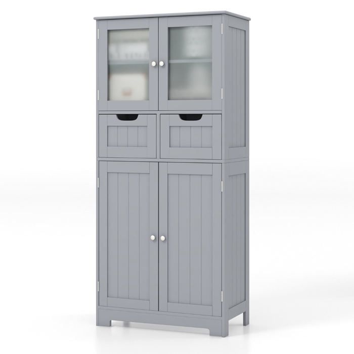 Colonne de salle de bain - HELLOSHOP26 - Colonne rangement - Gris - MDF & verre trempé - Étagères réglables