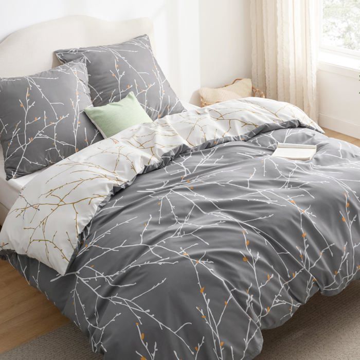 Parure de couette – Housse de couette et Taies d’oreiller - Bedsure - Fond gris - 200x220cm - Lot de 3 pièces - Impression