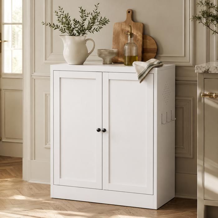 Buffet - 88x70x35 cm - 2 étagères réglables - Acier - Blanc