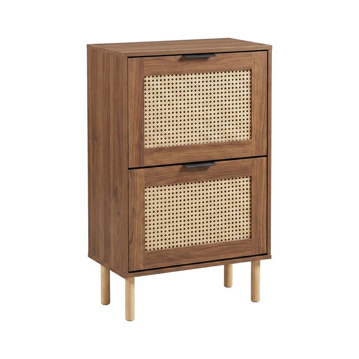 Yssor - Meuble à chaussures 2 étagères 55x89x25 cm 12 paires pour entrée chambre en bois et rotin