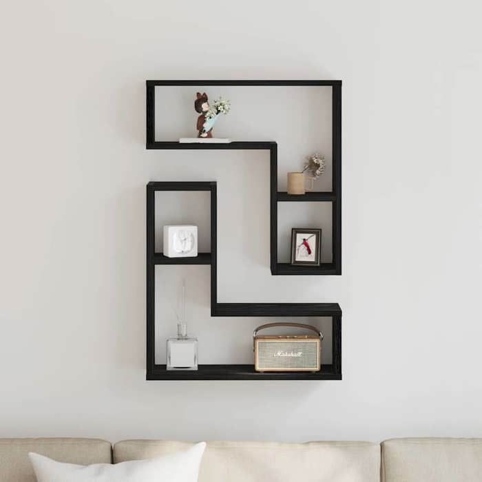 MEUBLE DE SEJOUR Noir - MODE Étagère murale - avec étagère 2 pcs - Chêne noir 50x15x85 cm Nettoyer facile_09_5591