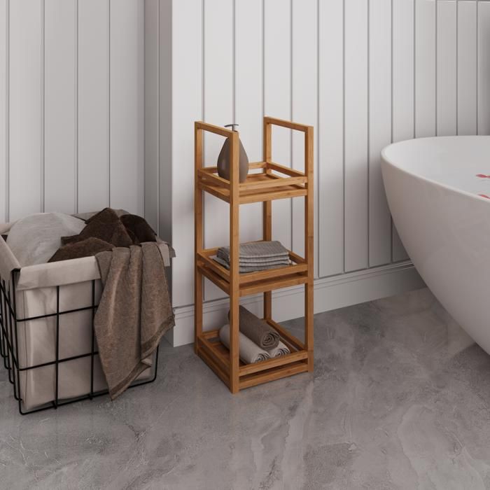 Commode Basse Bambou Naturel 26x26x70cm Meuble Rangement Pratique Élégant Pour Salle De Bain Et Décoration Intérieure Maison