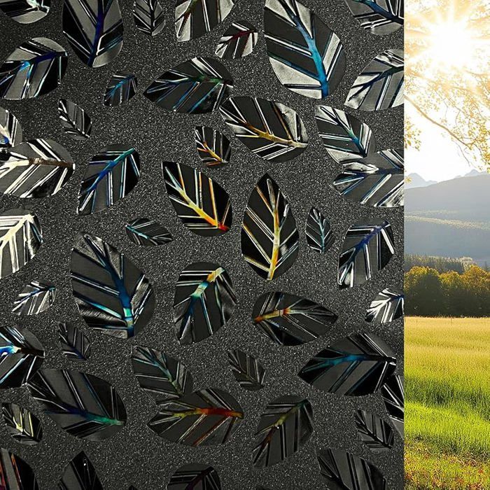Film Occultant Fenêtre Noir 60x200cm 3D Motif de Feuilles Film Fenetre Anti Regard Effet Arc-en-Ciel Films Noir 60 x 60 X STICKERS