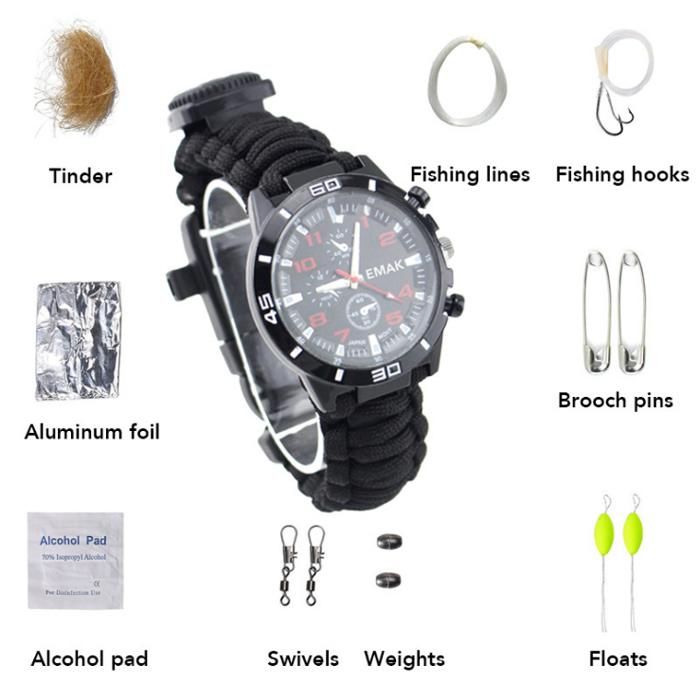 Kit multifonction pour sports de plein air montre camping survie tige de magnésium cordon parapluie flintstone - BEARWIN - bracele