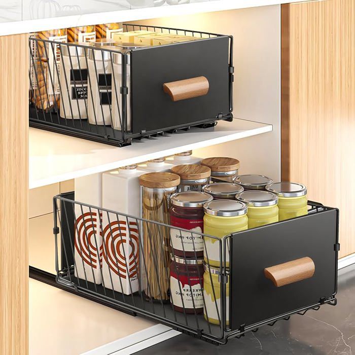 Lot de 2 Tiroir Coulissant Cuisine Extensible Organisateur de Tiroir et Pcard Sans Perçageen 17 Cm 2 Pièces Noir