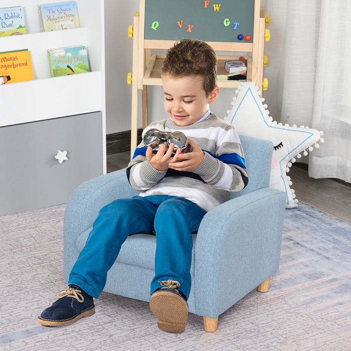 Fauteuil enfant en tissu rembourré pour chambre charge max. 65 kg 49 x 45 x 44 cm bleu