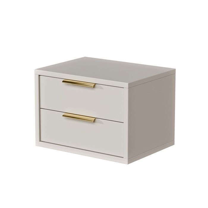Table de chevet suspendue MONEA 40cm – 2 tiroirs – Cachemire – Poignée dorée – Meuble chambre
