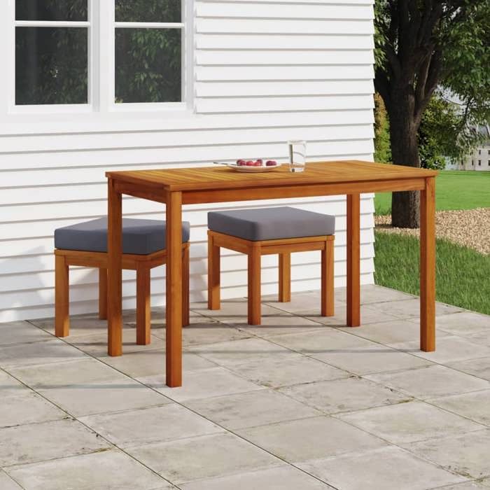 VIDAXL Ensemble Table avec chaises jardin (3 pcs) - ANTI-UV - et coussins - Acacia solide 110x55x67 cm M2518