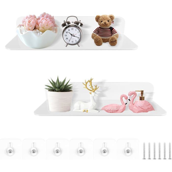 Etagere Murale Blanche Lot De 2 Etagere Murale Sans Percage Tablette Salle De Bain Grandes Étagères Flottantes En Acrylique [BI94]