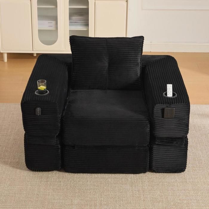 Canapé convertible - KOMHTOM - 122x98x80 cm - 2 places - Velours côtelé - Matelas ressort quotidien Canapé convertible - KOMHTOM - 122x98x80 cm - 2 places - Velours côtelé - Matelas ressort quotidien