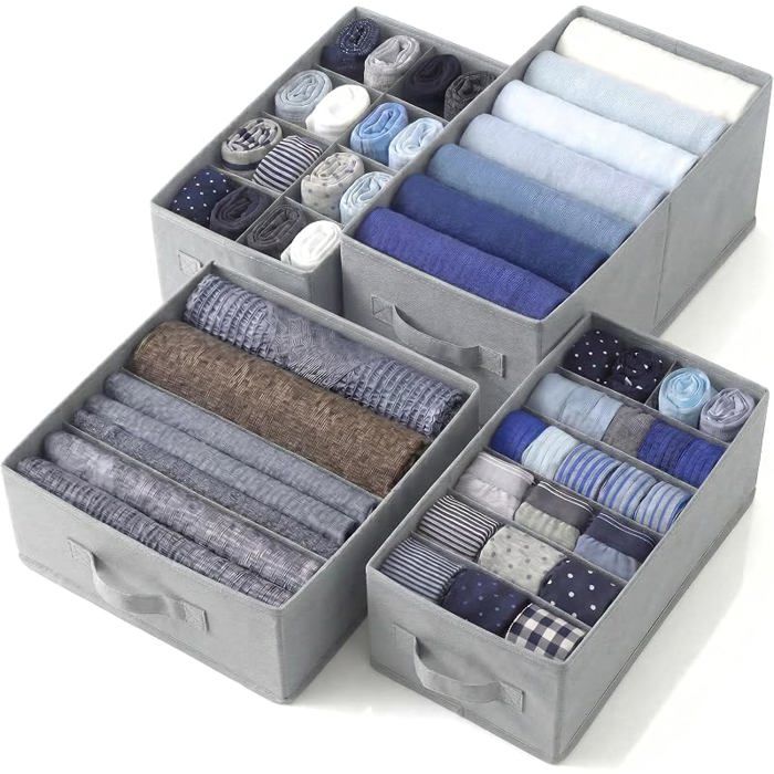 Rangement Dressing pour Vêtements Organisateur Pcard et Tiroir Sous Vêtements Pack 4 Assortiment Gris Cir