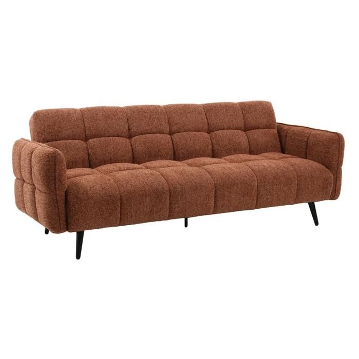Canapé capitonné convertible 3 places en tissu doux terracotta - SUKI Meubletmoi
