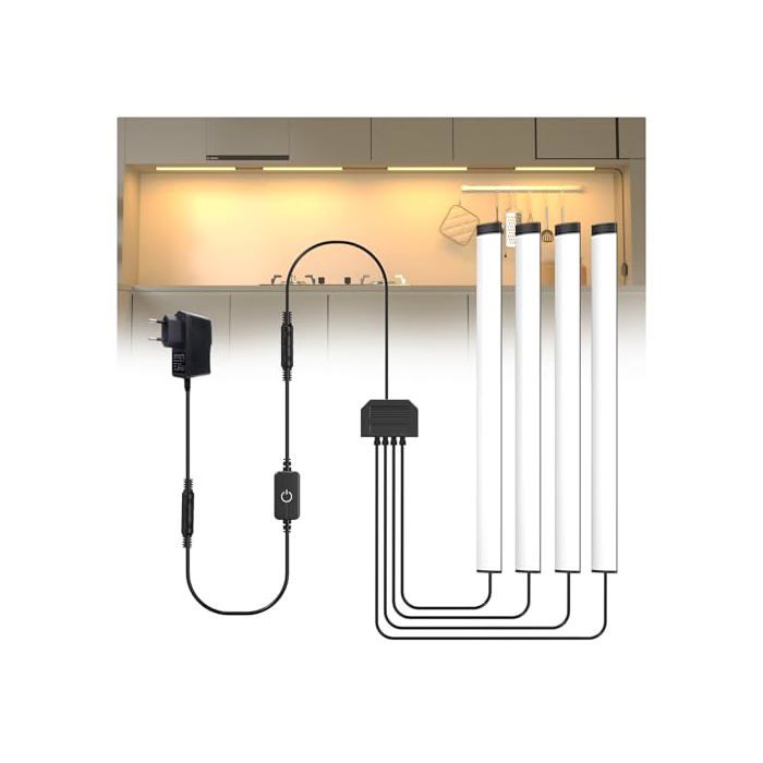 Ultra-plate Eclairage Sous Meuble Cuisine 4 x 30 cm Reglette LED Cuisine Sous Meuble 220V Blanc Chaud 3000K Dimmable Tactile