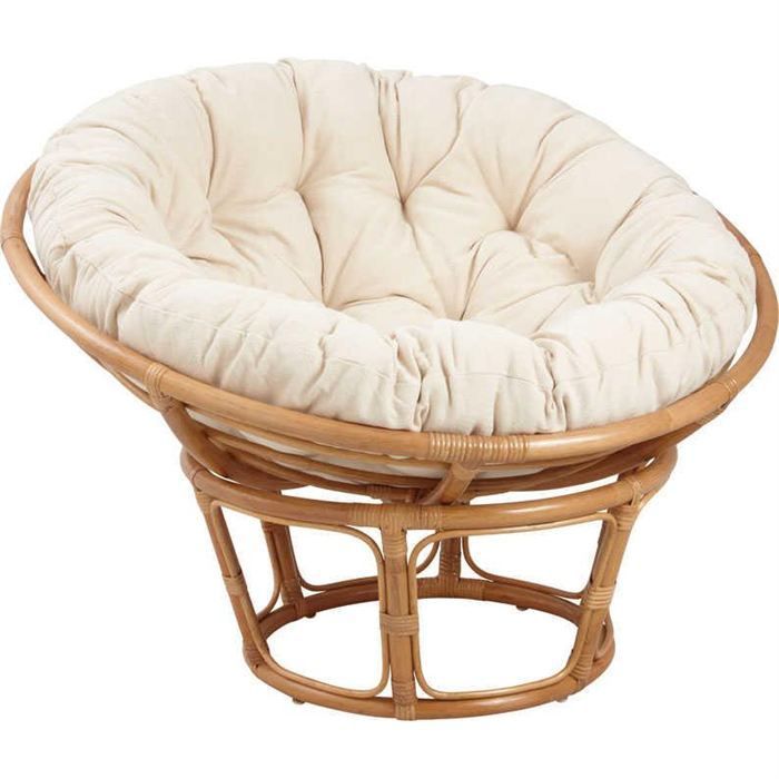 fauteuil papasan en rotin - essentiel - ecru - beige - 1 place - avec accoudoirs