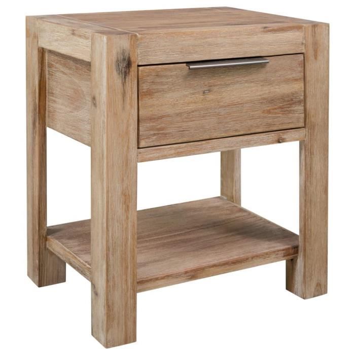 table de chevet avec tiroir et étagère-40x30x48 cm -bois d'acacia massif