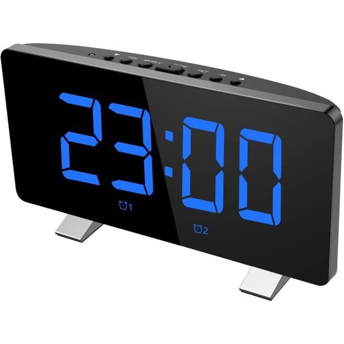 Réveil Numérique 12/24 heures Fonction de Snooze Double réveil fonction mémoire Réglage automatique de la lumino USB Charge