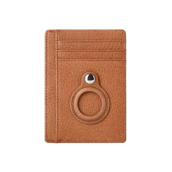 Porte carte,Airtag en cuir PU pour porte-cartes Apple, fin pour carte  d'identité Rfid, porte-cartes de-Leather Brown