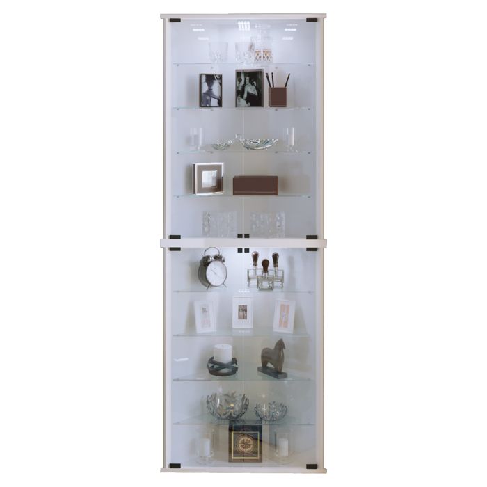 Vitrine top verre socle blanc et serrure L40 x P40 x H180cm
