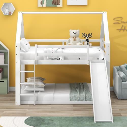 Lit Superposé 140x200 Cm Blanc Avec échelle Sécurisée Et Tiroirs De Rangement - En Bois Pour Enfants Et Ados