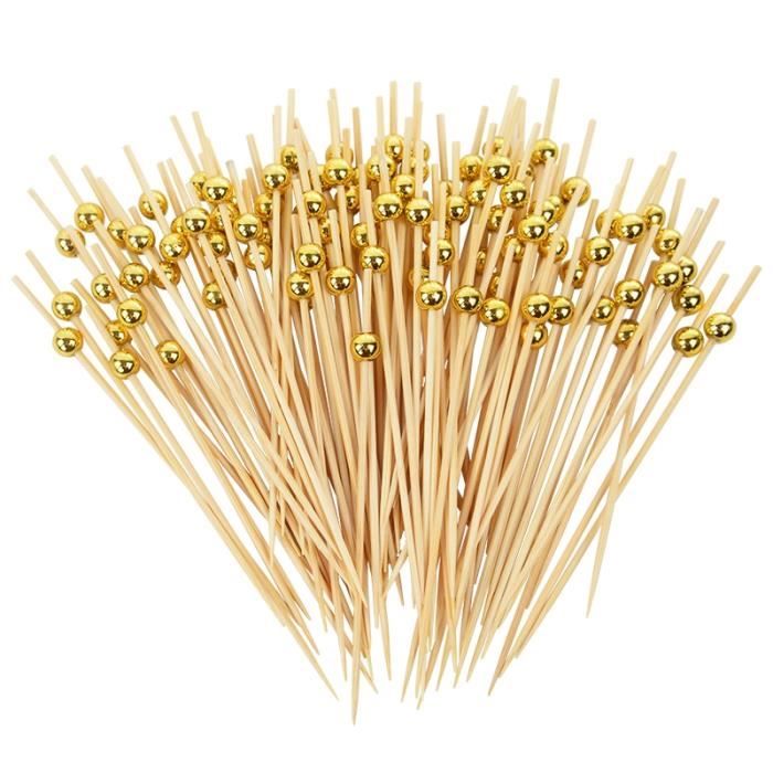 Bâtonnets de fruits en bambou avec perles dorées de 12cm, 100