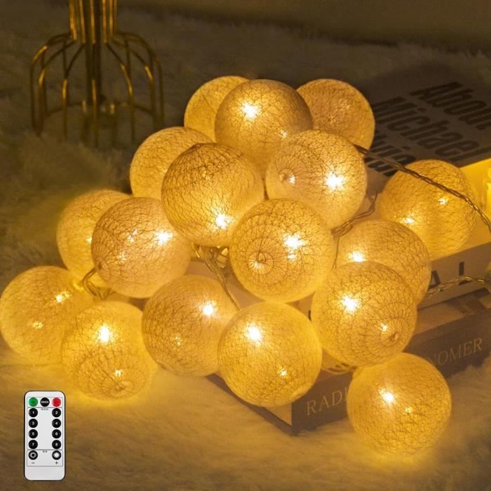 Acheter Guirlande lumineuse boule de coton à 20 LED, guirlande lumineuse  féerique, décoration de fête d'anniversaire (prise USB)