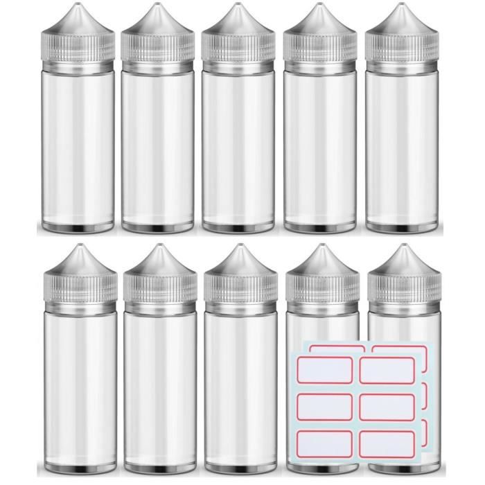 10 x 100ML Flacons Fioles Bouteille Vide e liquide + étiquettes Compte Goutte Cigarette Electronique DIY