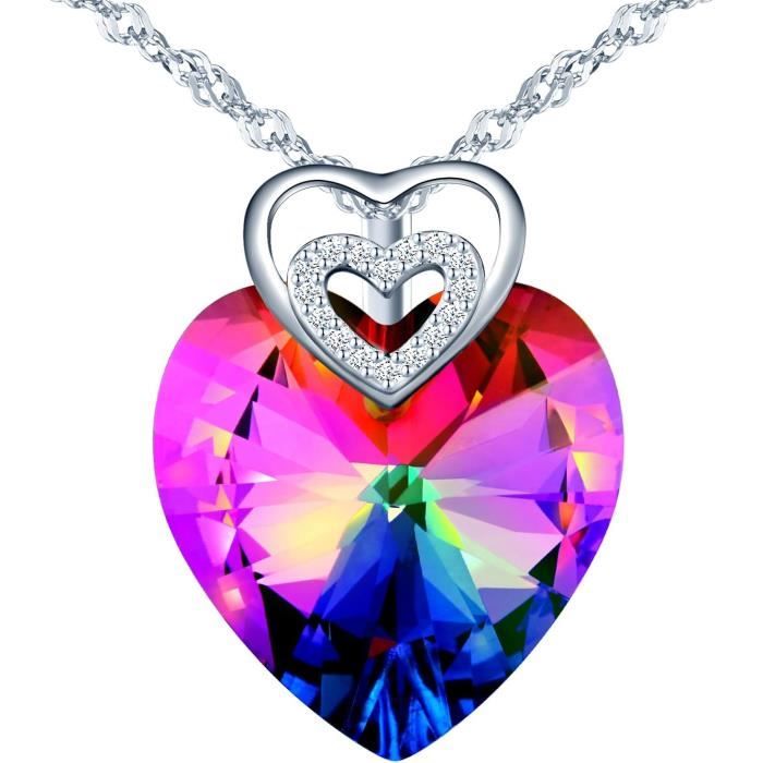 Collier Cœur Cristal Yienate - Argent Avec Papillon, Cadeau Romantique Pour Elle