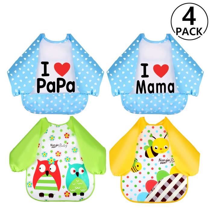 Bavoir Integral Yosemy Lot De 4 Etanche A Manchs Longues Pour Bebe Impermeable A L Eau De Jeu De Peinture Bavoirs Pour Les En Cdiscount Pret A Porter