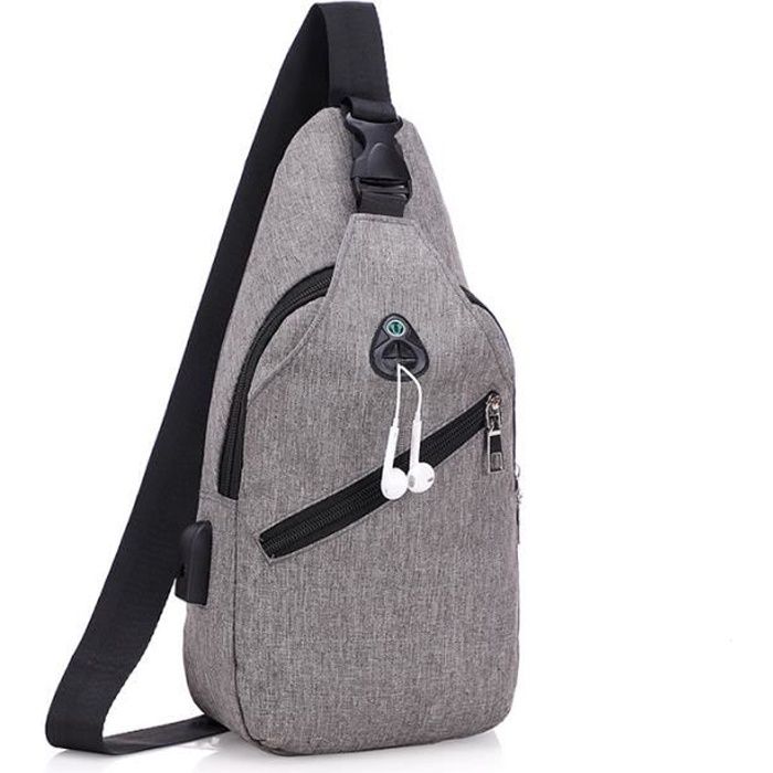DAMILY?� Sacoche homme Epaule avec port de charge USB-Gris Gris - Cdiscount Bagagerie - Maroquinerie