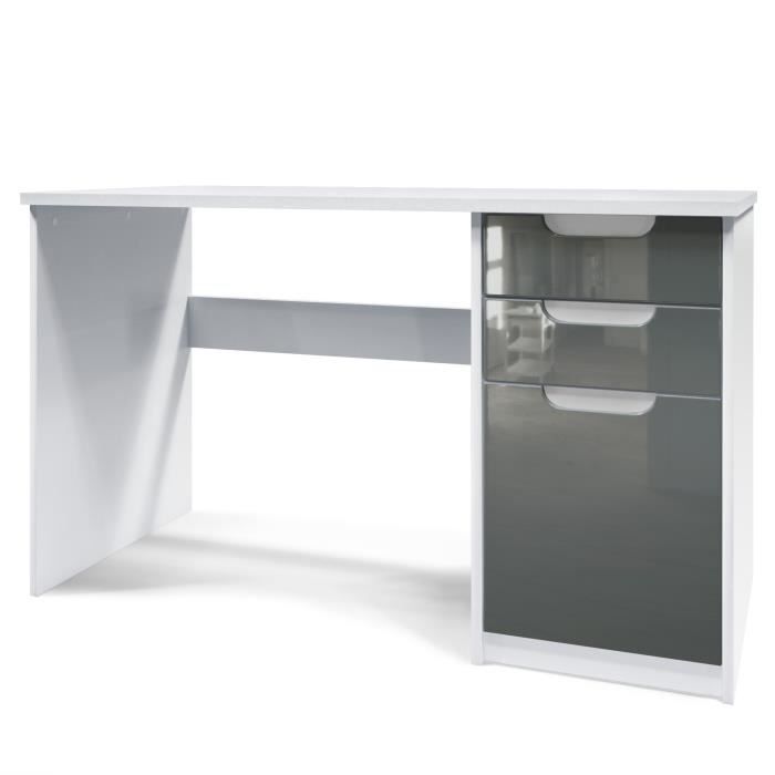 vladon bureau table informatique logan, corps en blanc mat , façades en gris haute brillance