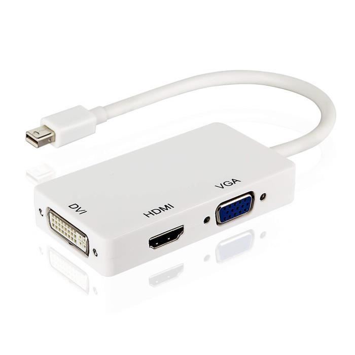 Mini Adaptateur DVI vers VGA Adaptateur vid/éo m/âle-Femelle C/âble Adaptateur vid/éo pour Apple MacBook Blanc pour Utilisation multim/édia