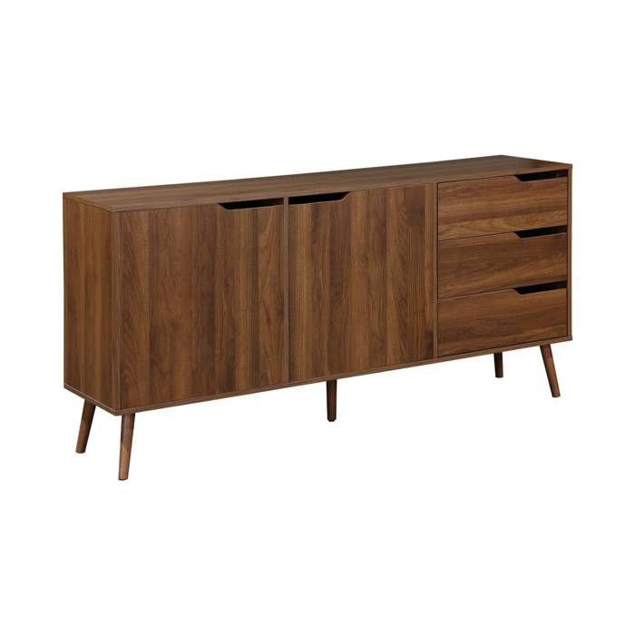 Buffet de rangement scandinave. buffet haut. vaisselier. 2 portes. 3 tiroirs. décor bois de noyer. 160cm Buffet de rangement scandinave. buffet haut. vaisselier. 2 portes. 3 tiroirs. décor bois de noyer. 160cm