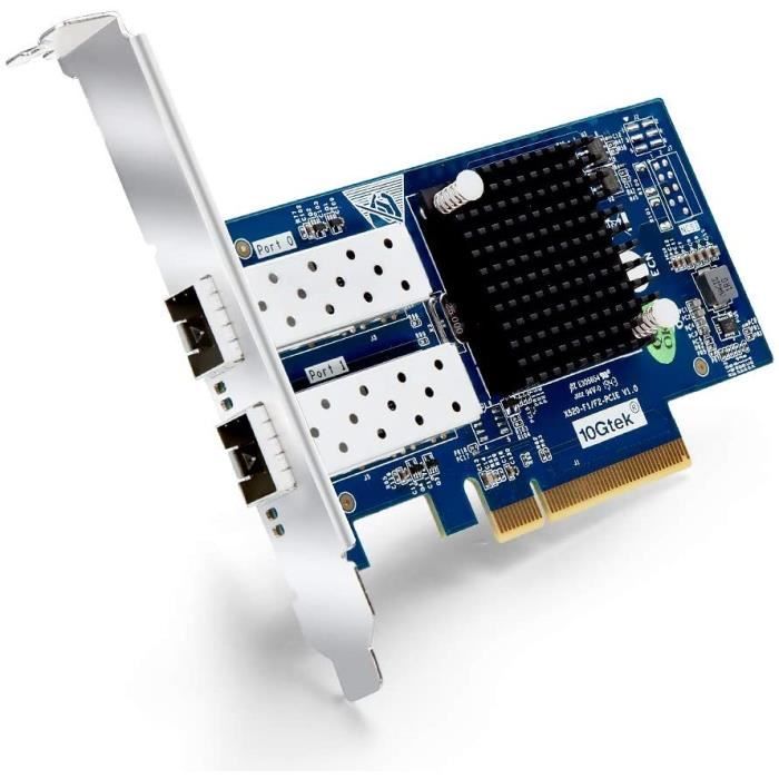 Ipolex 10Gb PCIE Carte Reseau X520-DA2-82599ES Chip, 10GbE Ethernet PCI  Express X8 LAN Adaptateur, NIC Deux Ports SFP+ pour W - Cdiscount  Informatique