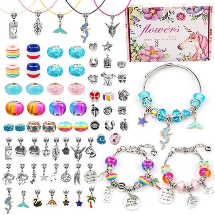 Breloques Creation Bijoux Kit 56pcs Creatif Enfant Creation Bijoux Enfants  Fille Cadeau Fille 6-13 Ans bracelet fille Jouet Fi[217]