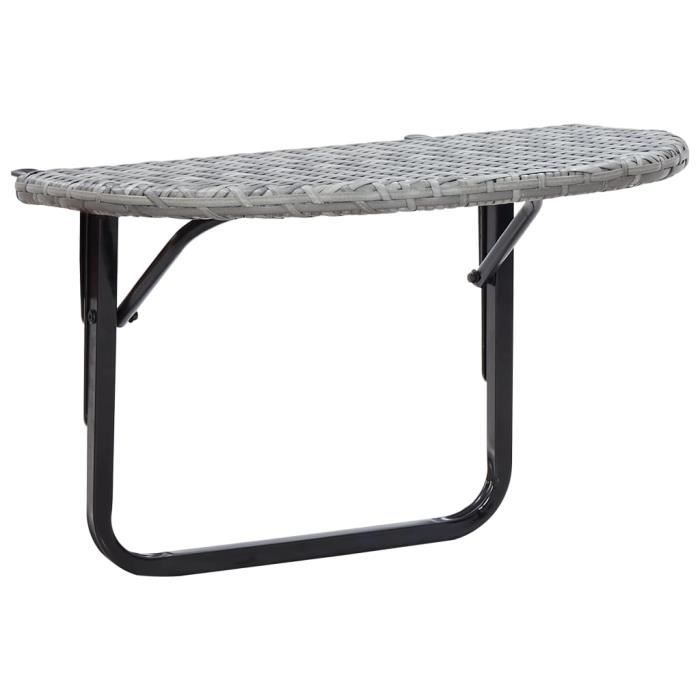table de balcon gris 60x60x50 cm résine tressée