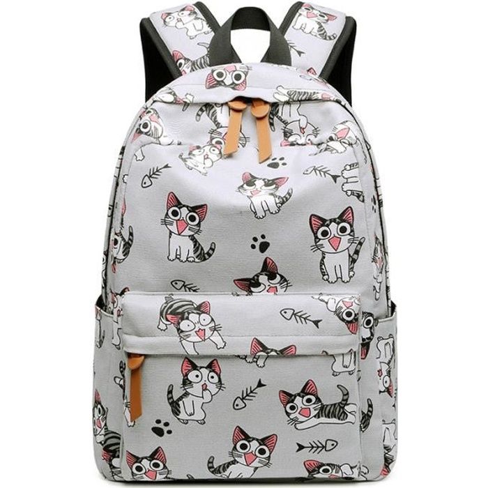 Sac À Dos Filles Chat , Cartable Fille Primaire Enfant - Gris