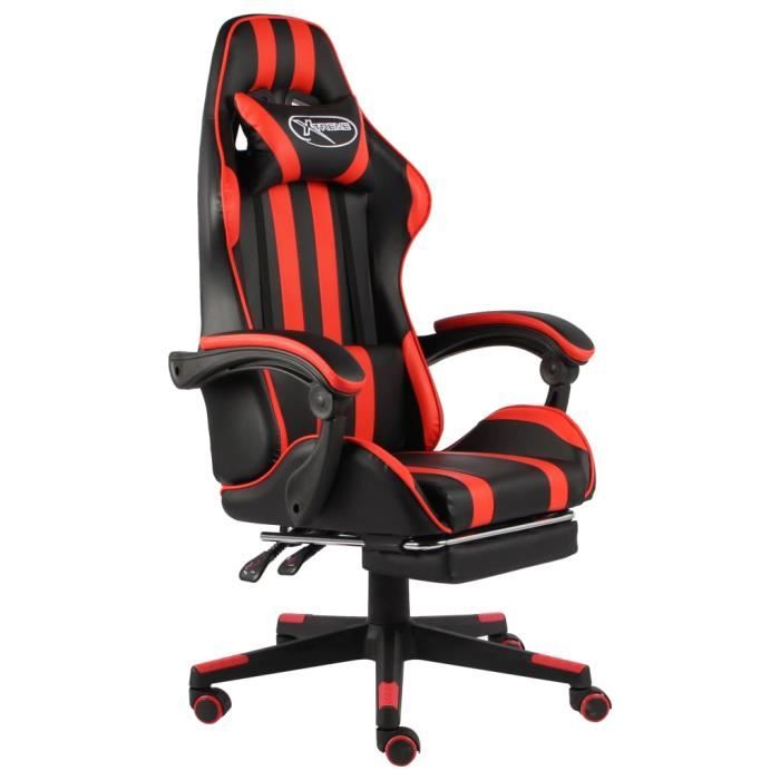 MAG - CHIC Chaise de bureau - Fauteuil de jeux vidéo et repose-pied Noir et rouge Similicuir desgin pratique J*312