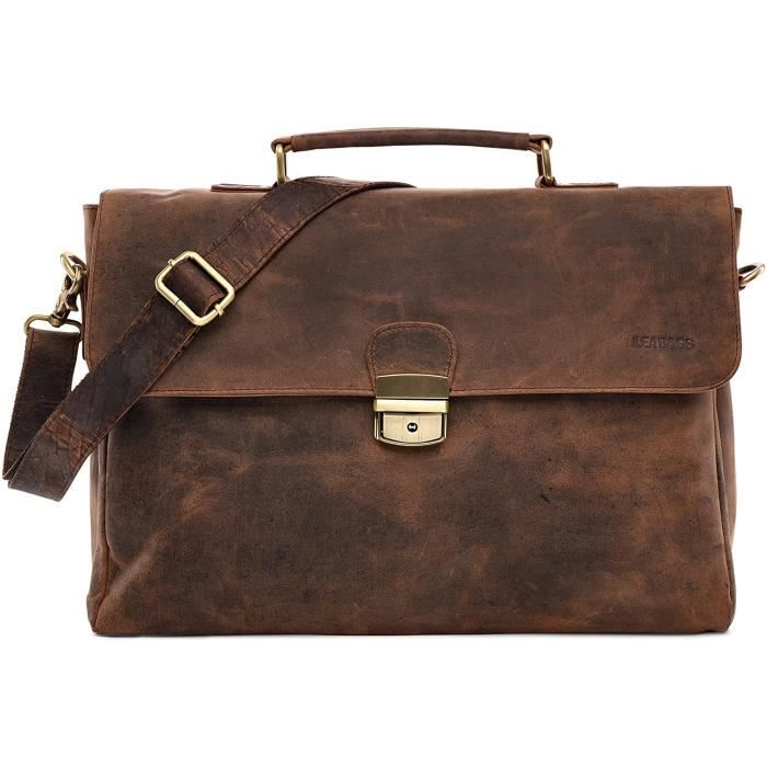 Sac Bandoulière LEABAGS En Cuir Véritable - Pour Ordinateur 14" - Sac Messager Homme/Femme - Design Classique