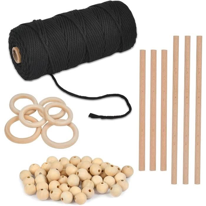 Kit Macramé Débutant 3 Rouleaux 3mm X 50m - Corde Coton Naturel Beige Rouge Vert Avec Accessoires