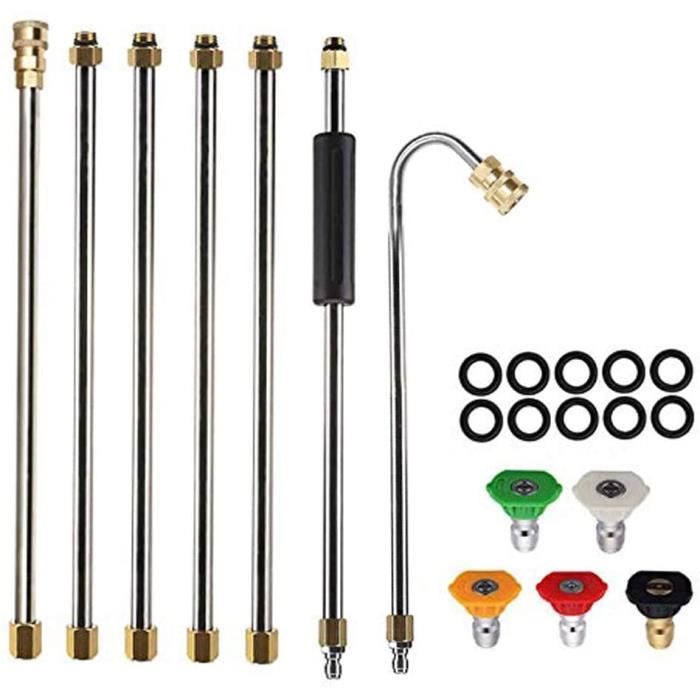 Lance D'Extension 90° Pour Nettoyeur Haute Pression - Outil Nettoyage Gouttières Avec 5 Buses Incluses, Acier Inoxydable