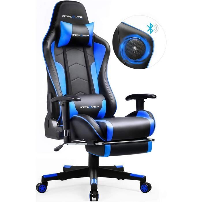 GTPLAYER Chaise Gaming -  -  - Ergonomique - Repose-pieds t&eacute;lescopique - Haut-parleur Bluetooth 