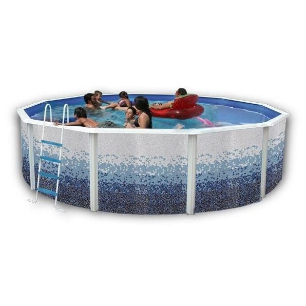 TOI Kit Piscine Hors-sol Acier  Trencadis Ronde D&eacute;coration C&eacute;ramique 3.50m X 1.20m 