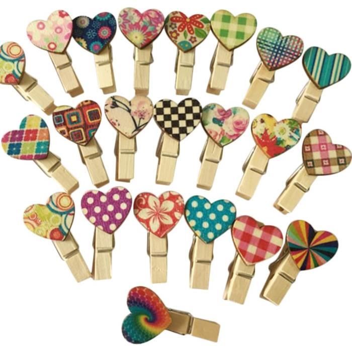 Oyfel Pince /à Linge Clip Bois Forme de Coeur Epingle Mini Petite Decorative D/écoration Papier Photo Craft DIY 100 Pcs Couleur Al/éatoire